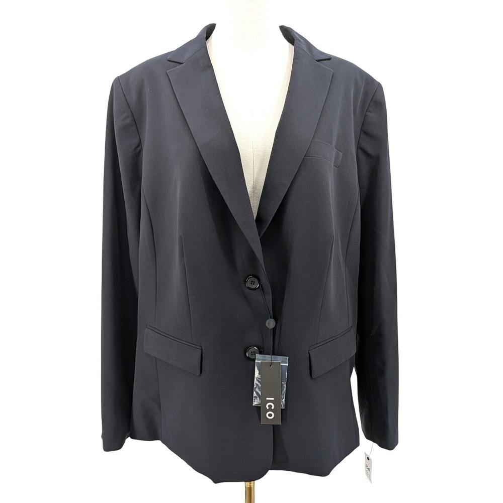 ICO Black Stretch‎ Blazer Jacket Career Minimalist Officewear Size 18 NWT